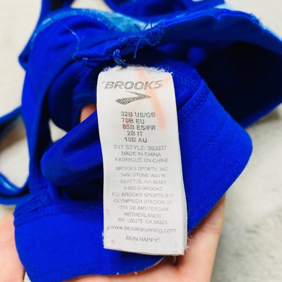 Brooks Rebound Racer Sports Bra Blue Space Dye Aztec Pattern Workout Gym 32B - Picture 7 of 10